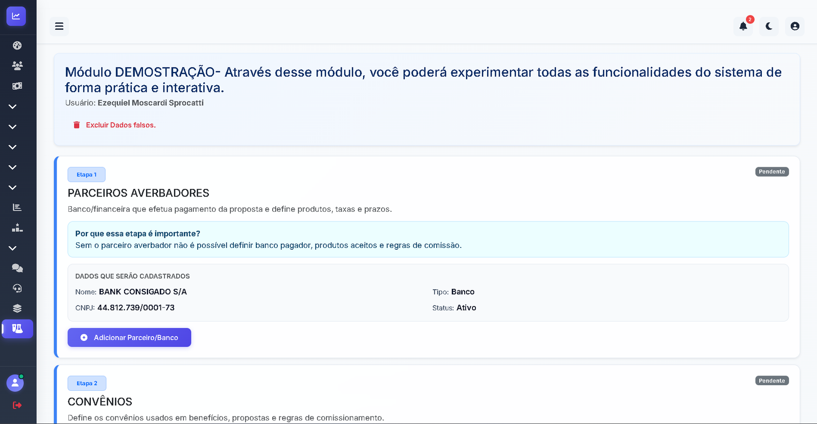 Módulo demonstração guiado do ConsigCRM